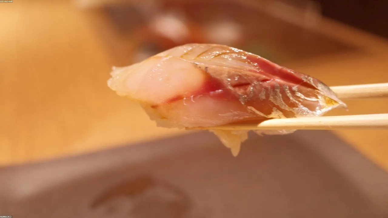 Fugu sushi pieces at Karato Market